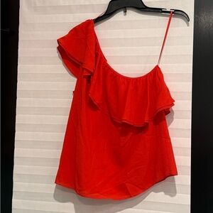 Rebecca Taylor Vibrant Red Ruffle Blouse